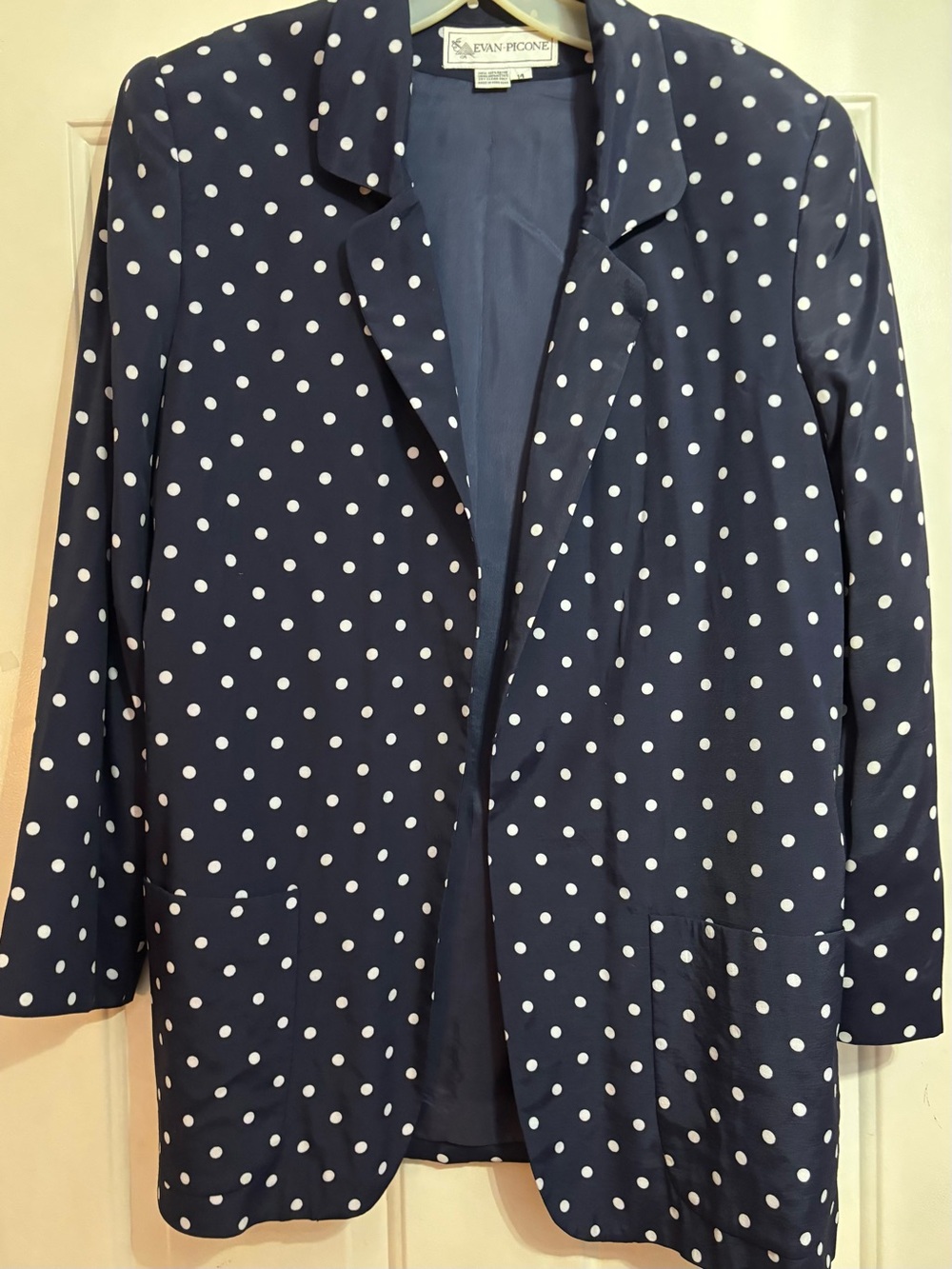 Evan Picone Navy Blazer with White Polka Dots